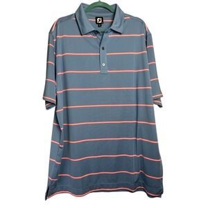 FJ Foot Joy‎ Golf Polo Men's Blue Short Sleeve Shirt Red/White Stripe XL